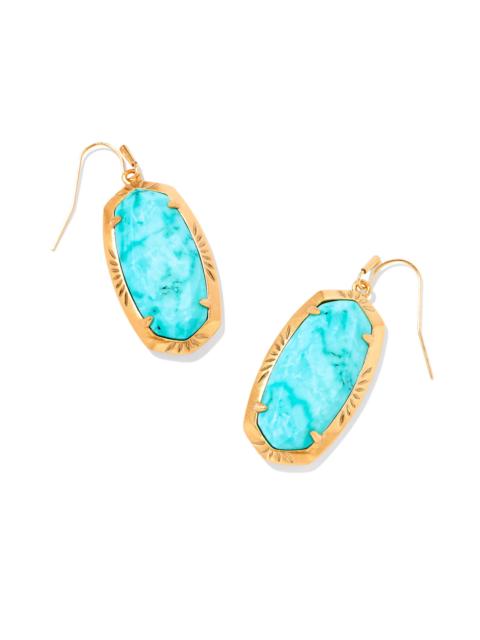 KENDRA SCOTT Elle Vintage Gold Etch Frame Drop Earrings in Variegated Turquoise Magnesite