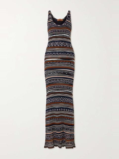 Striped crochet-knit maxi dress