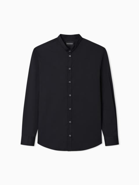 EMPORIO ARMANI SHIRT WITH GURU COLLAR IN TECHNICAL STRETCH COTTON