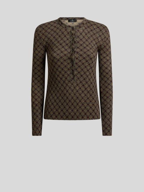 Etro RIBBED HENLEY-NECK SWEATER WITH MICRO DIAMOND MOTIF