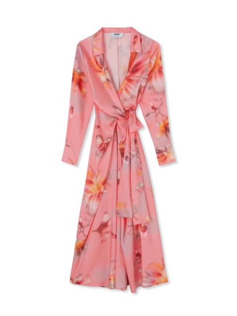 MSGM Fluid fabric wrap dress with"desert flowers" print