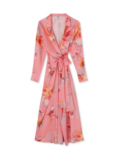 Fluid fabric wrap dress with"desert flowers" print