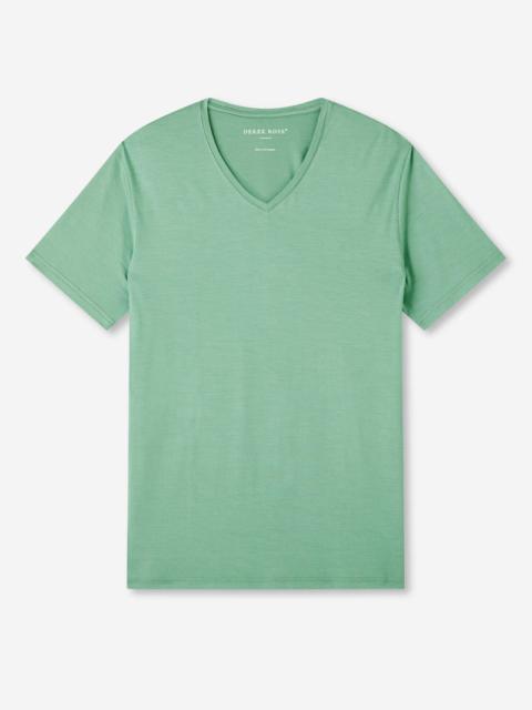 Derek Rose Men's V-Neck T-Shirt Basel Micro Modal Stretch Sage Green