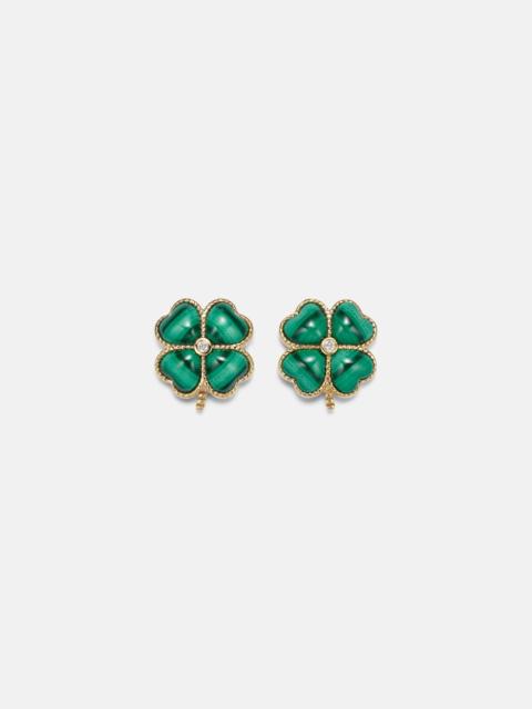 Yvonne Léon Puces Dôme Trèfle 9kt gold earrings with malachite and diamonds