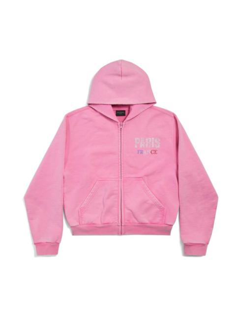 BALENCIAGA Paris Strass Zip-up Hoodie Small Fit in Faded Pink