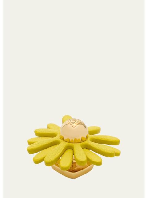 Loewe Flower Pin in Brass and Calfskin