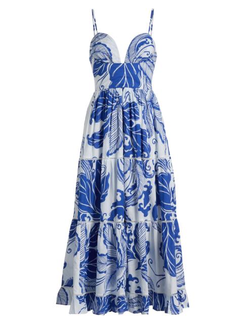 Poupette St Barth Women's Milena Tiered Coral-Print Cotton Midi-Dress - Blue Reef Wave