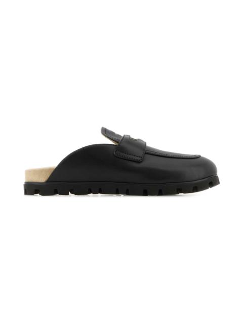 Black Leather Slippers