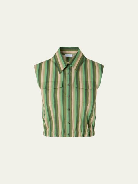 AKRIS Sleeveless Parasol Striped Cotton Poplin Crop Shirt