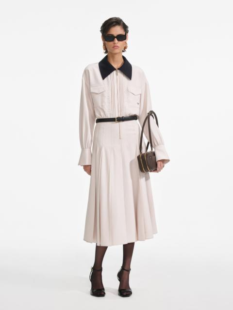 Cream Twill Contrast Collar Midi Dress