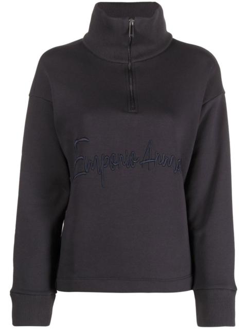 EMPORIO ARMANI logo-embroidered quarter-zip sweatshirt