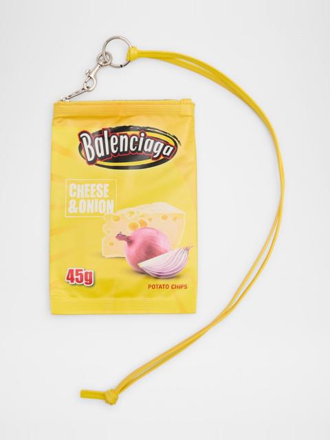 BALENCIAGA Men's Chips Leather Phone Holder Pouch