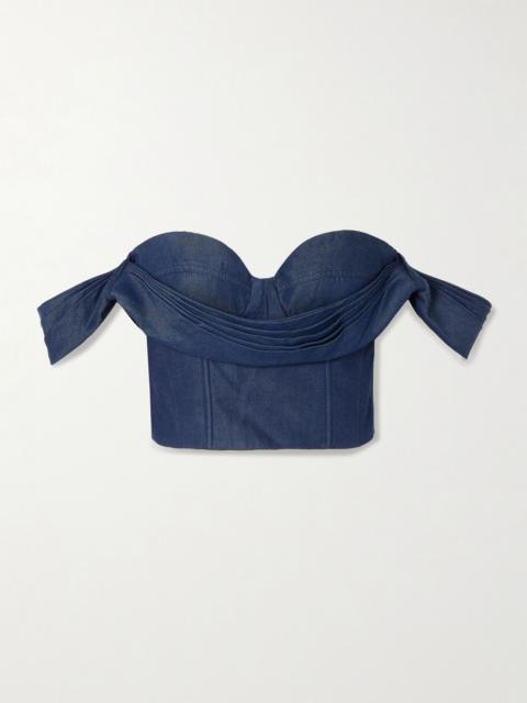 ANDRES OTALORA De Azahar off-the-shoulder draped TENCEL™ bustier top Dark denim