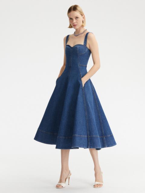 Oscar de la Renta SWEETHEART NECK DENIM DRESS