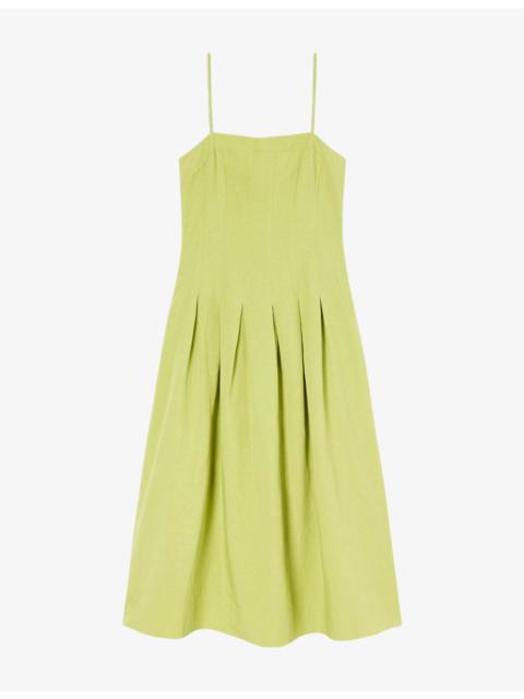 WHISTLES Waisted Square-Neck Linen-Blend Midi Dress