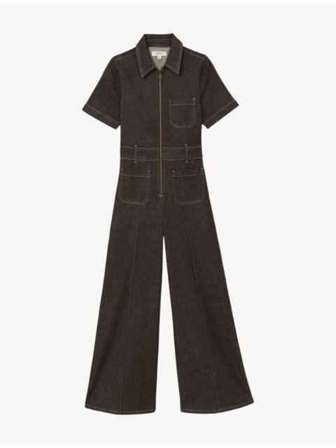 REISS Danie Wide-Leg Denim Jumpsuit