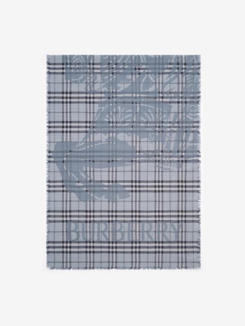 Burberry Wide EKD Check Wool Silk Scarf