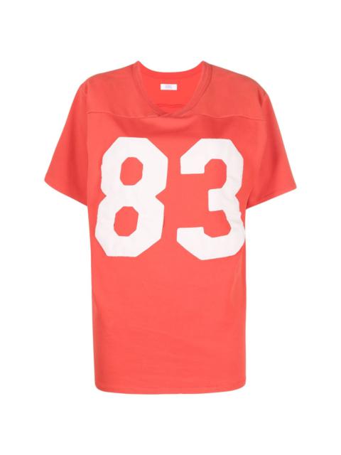 number-print V-neck cotton T-shirt