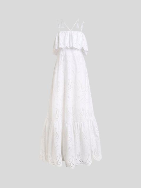 Etro BRODERIE ANGLAISE LACE LONG DRESS WITH PAISLEYS AND HEARTS