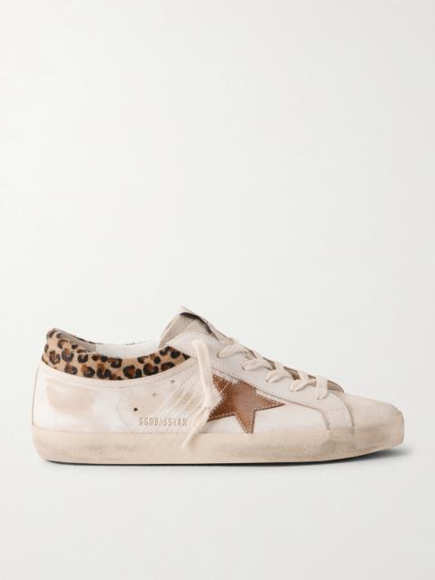 Golden Goose Super Star Calf Hair And Suede-trimmed Distressed Leather Sneakers
