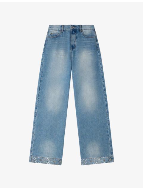 Sandro Rhinestone-Embellished Straight-Leg Denim Jeans