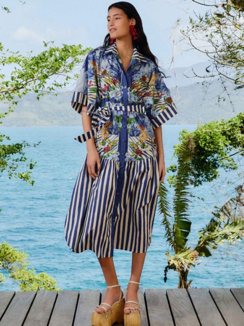 FARM RIO Blue Fresh Table Scarf Organic Cotton Midi Dress