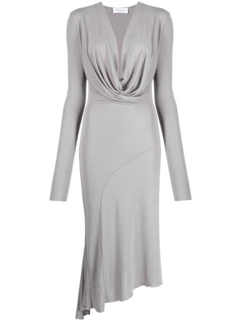 cowl-neck asymmetric midi dress