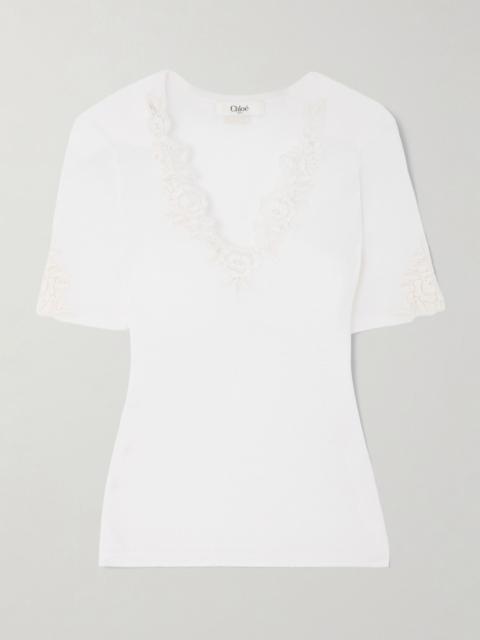 Chloé Lace-trimmed ribbed wool top White