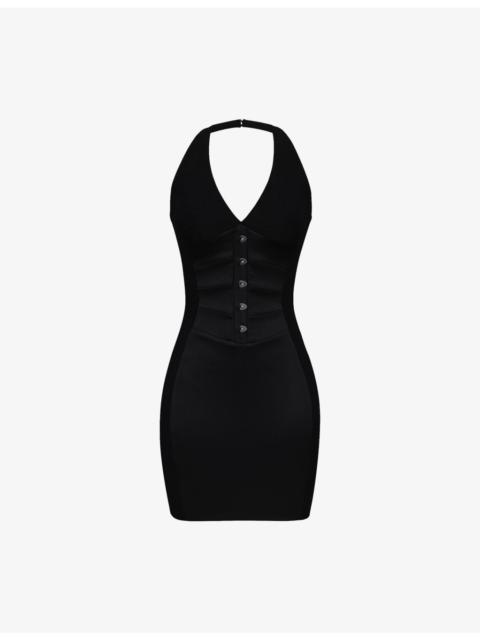 House of CB Lia Panelled Halter-Neck Duchess-Satin Mini Dress