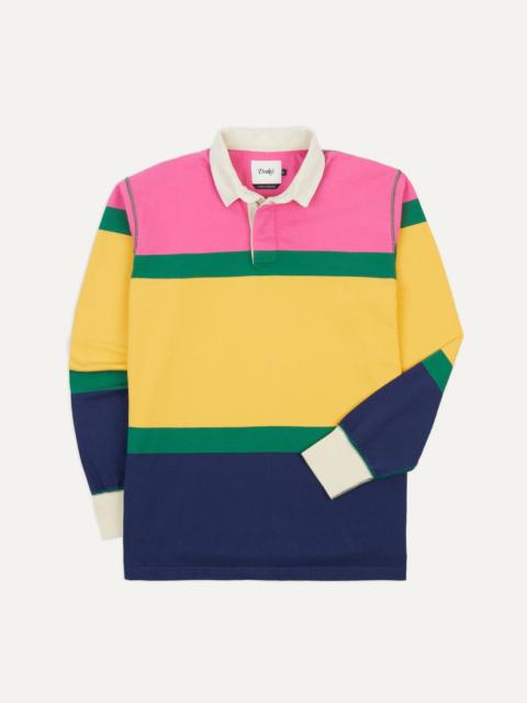 Drake's Pink, Green, Yellow and Navy Multi Stripe Cotton Rugby Shirt