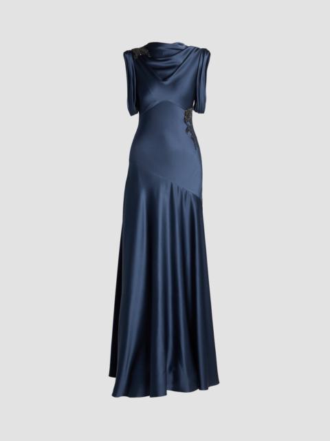 Erdem EMBELLISHED SATIN DRAPED GOWN