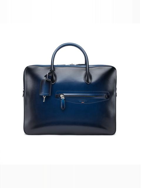 Santoni Blue leather laptop bag