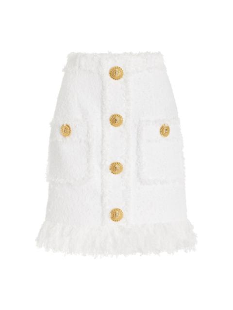 High-Rise Fringed Tweed Mini Skirt white
