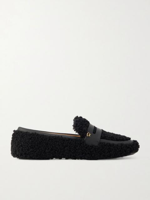 Gianvito Rossi Leather-trimmed shearling loafers Black
