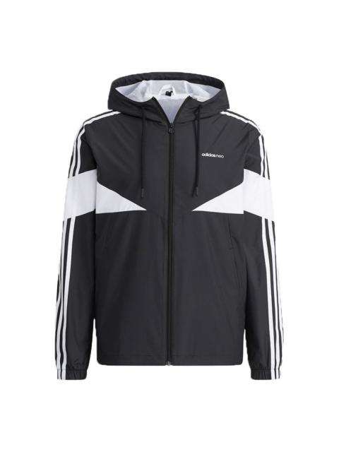 adidas neo M Icons 3s Wbkr Casual Sports Contrasting Colors Hooded Jacket Black H14228