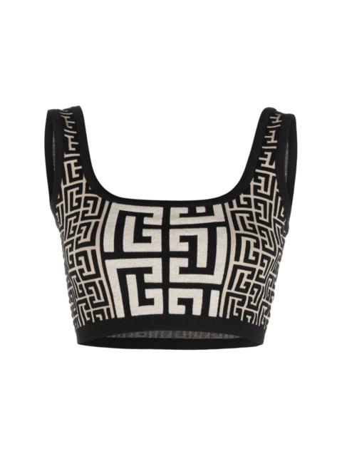 Balmain monogram-jacquard cropped knit top