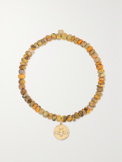 SYDNEY EVAN Tiny Bee 14-karat Gold, Jasper And Diamond Bracelet