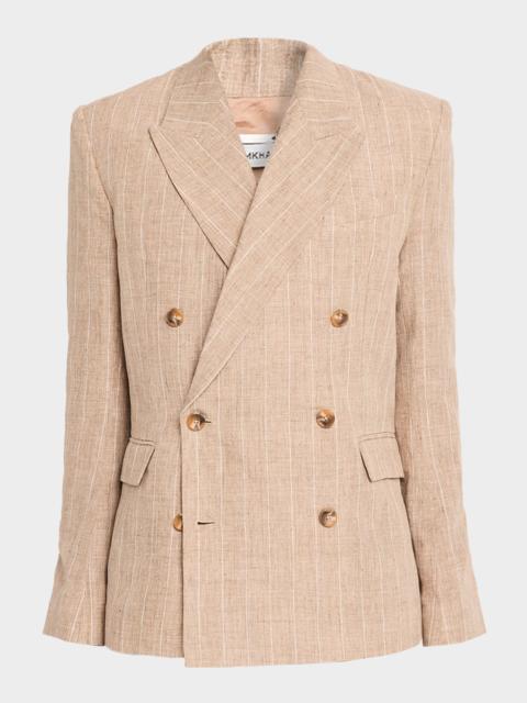 SIMKHAI Men & apos;s Lucas Linen Stripe Double-Breasted Blazer
