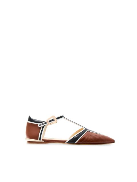 GABRIELA HEARST Leya Moto T-Strap Flat Shoe in Cognac Multi Leather