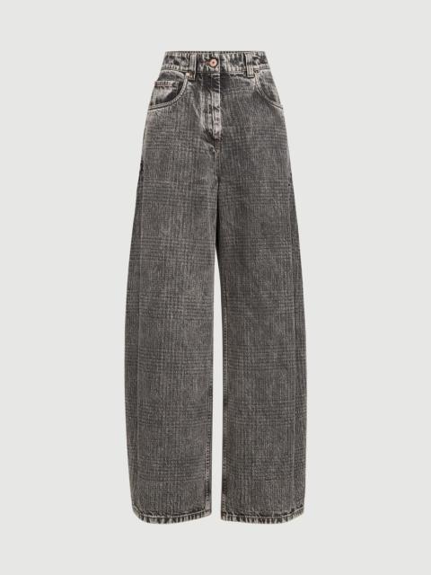 Brunello Cucinelli Prince of Wales denim wide trousers with monili