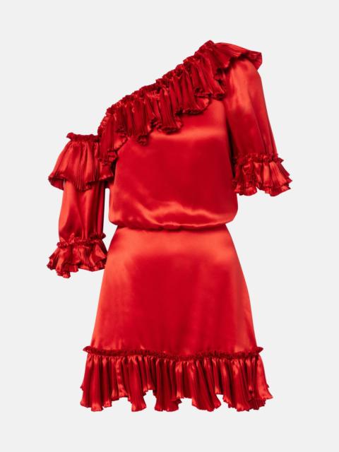 SAINT LAURENT Ruffled silk satin minidress