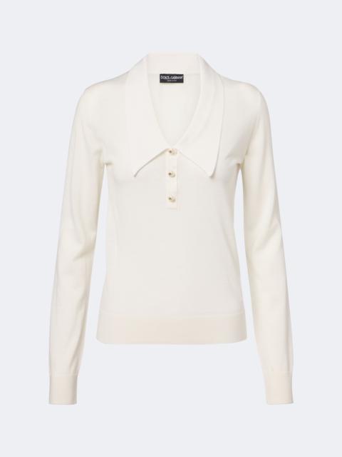 Dolce & Gabbana Embellished cashmere-blend polo sweater