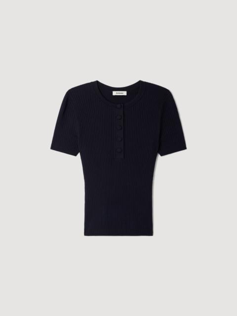Sandro RIBBED SHORT-SLEEVED KNIT TOP