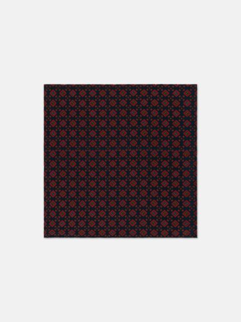 J. PRESS MADE-IN-ENGLAND NAVY PRINTED DIAMONDS SILK POCKET SQUARE