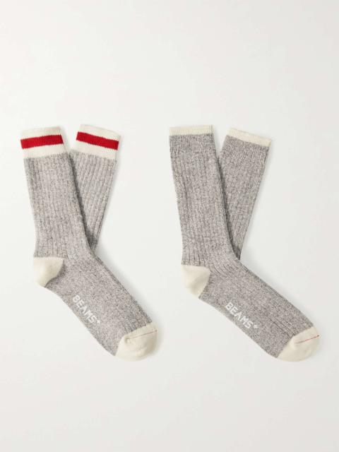 BEAMS PLUS Two-Pack Striped Mélange Cotton-Blend Socks