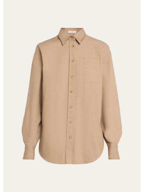 Brunello Cucinelli Sparkle Monili Twill Button-Down Shirt