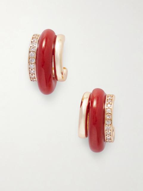 ROXANNE ASSOULIN The Stone Huggie Gold-tone, Carnelian And Crystal Hoop Earrings