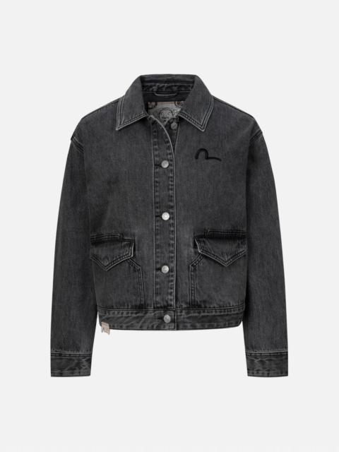 EVISU SEAGULL EMBROIDERY AND KAMON EMBOSSED PRINT LOOSE FIT DENIM JACKET