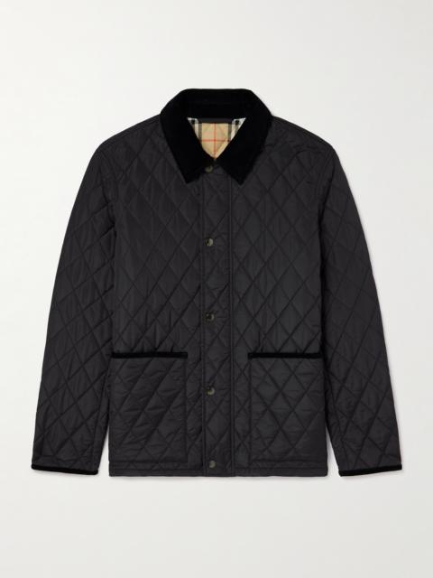 Burberry Corduroy-Trimmed Quilted Nylon Barn Jacket