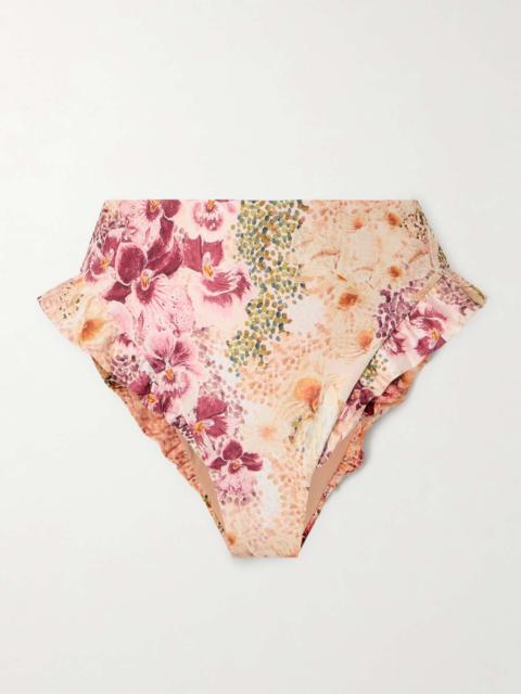 Jengibre Florecer ruffled floral-print recycled bikini briefs